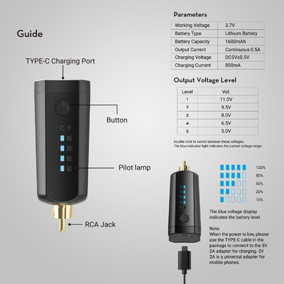 Solong 1600 Mah แบตเตอรี่ไร้สายสําหรับรอยสัก PCA แบตเตอรี่สําหรับรอยสัก